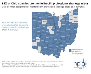 Mental health workforce shortage areas- county map