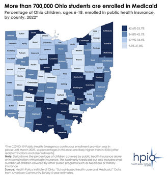 Children eligible for Medicaid, Ohio county map