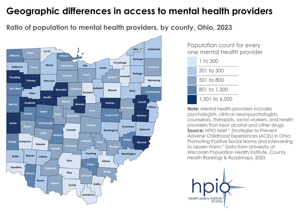 Geographic differences in access to mental health providers