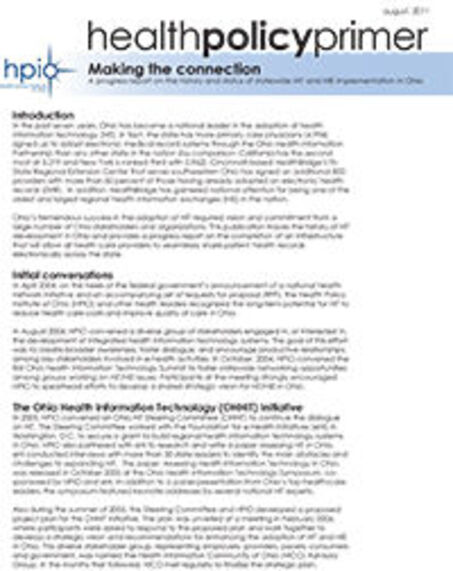 Making the Connection: A progress report on the history and status of statewide HIT and HIE implementation in Ohio