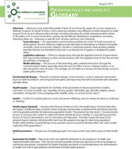 Prevention policy and advocacy glossary