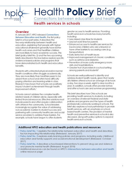 Connections between Education and Health No. 2: Health Services in Schools