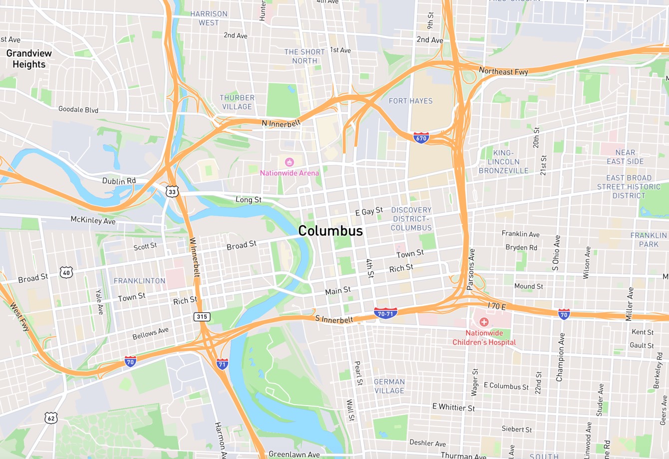 A map of Columbus, Ohio